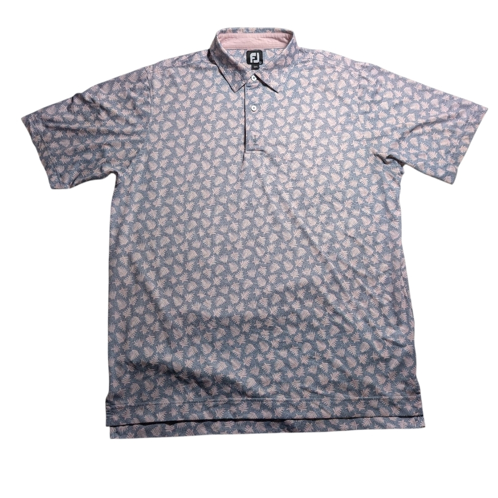 FootJoy Gray Pink Cooling Moisture Wicking Golf Shirt With Leaf Pattern Men's L